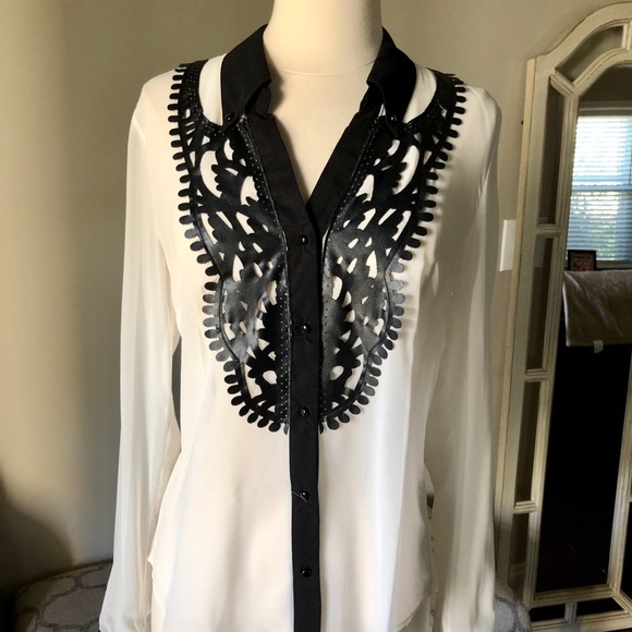 Daniel Cassin Black & White Sheer Blouse - Picture 11 of 16
